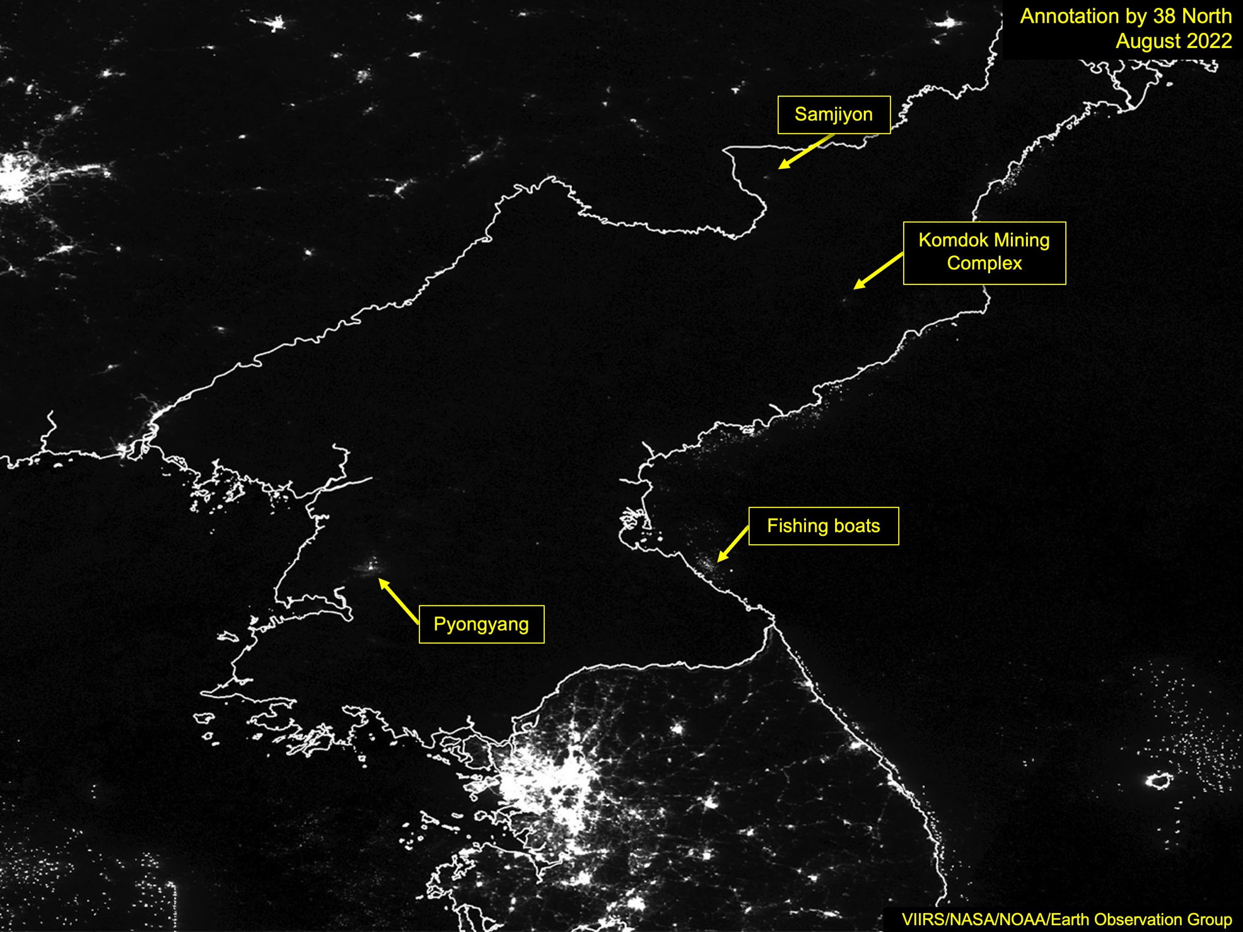 North Korea at night.