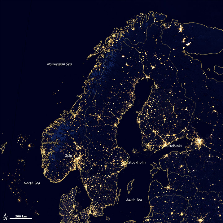 Scandinavia at night