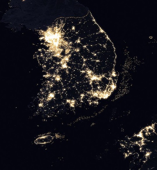 South Korea at night.