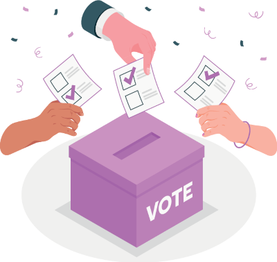 A drawing of people voting.